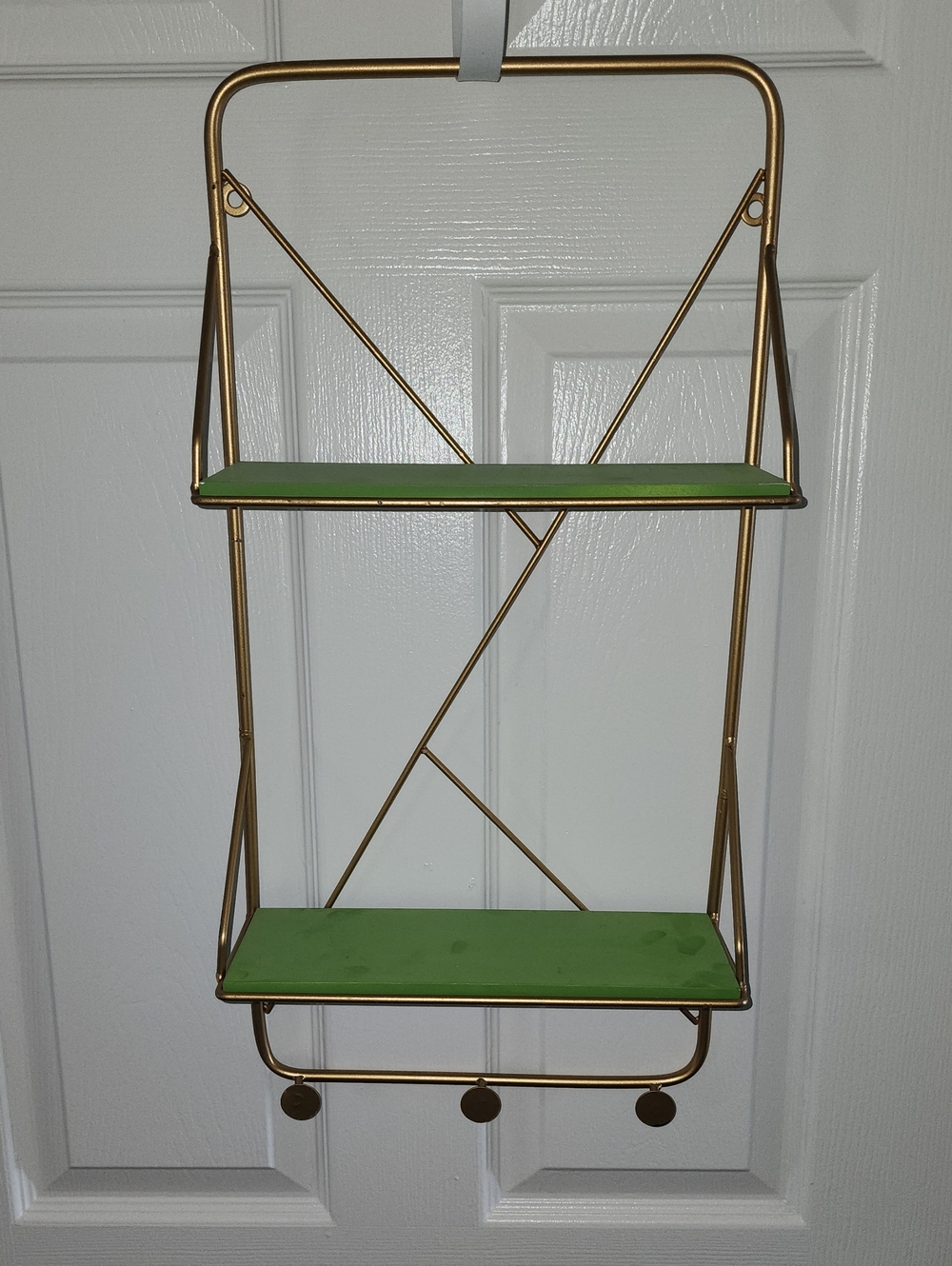 Gold Frame Wall Shelf with Green Accent Shelves